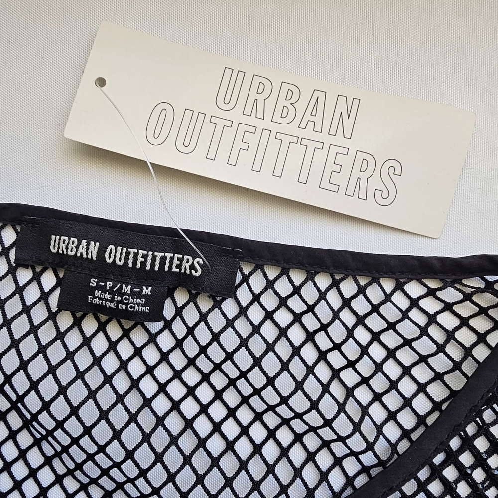 Urban Outfitters NWT Black Mesh Crop Tank Top Red Stripe Y2K Festival Unisex S/M - Picture 8 of 12